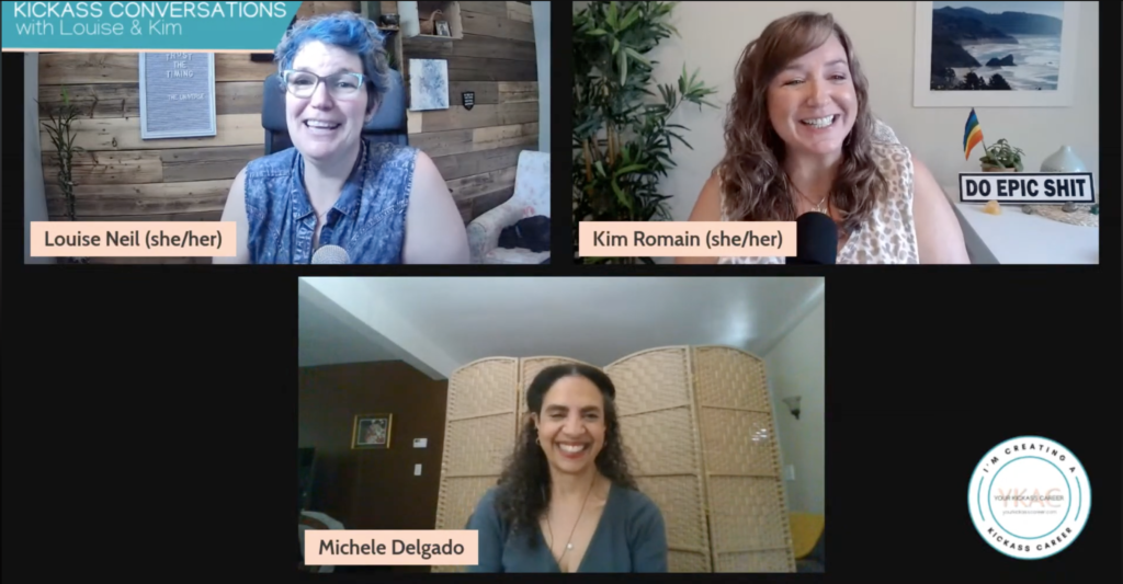 Michele Delgado a guest on podcast with Louise Neil and Kim Romain